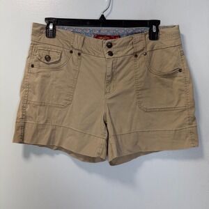 One Song Womens Khaki Cargo Shorts Tan Y2K Mid Rise Size 14 Gorpcore Casual
